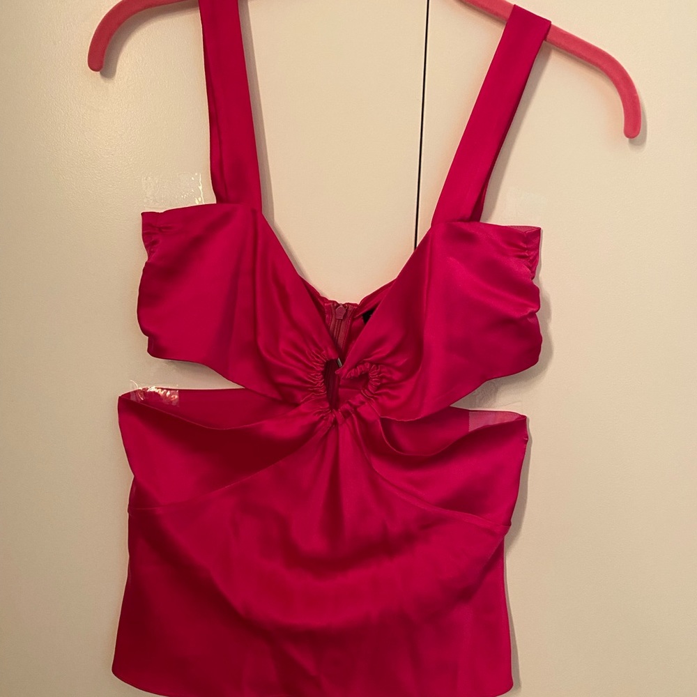 Tufi Duek Brazilian designer fuchsia pink silk top with heart detail